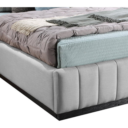 Lucia Grey Linen Textured Fabric Queen Bed