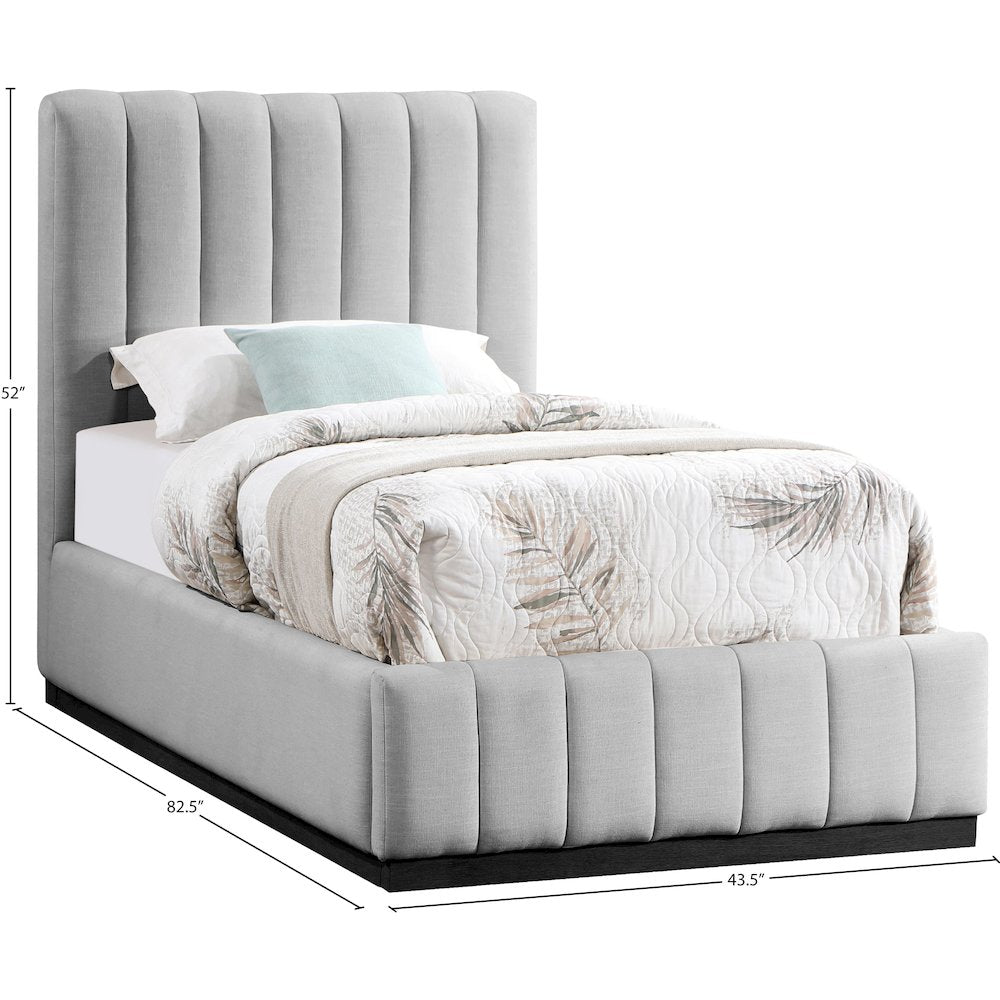 Lucia Grey Linen Textured Fabric Twin Bed