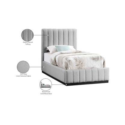 Lucia Grey Linen Textured Fabric Twin Bed