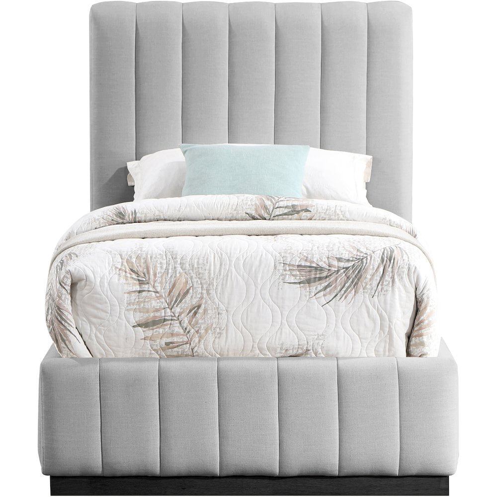 Lucia Grey Linen Textured Fabric Twin Bed