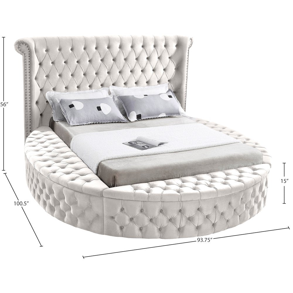 Luxus Cream Velvet Queen Bed