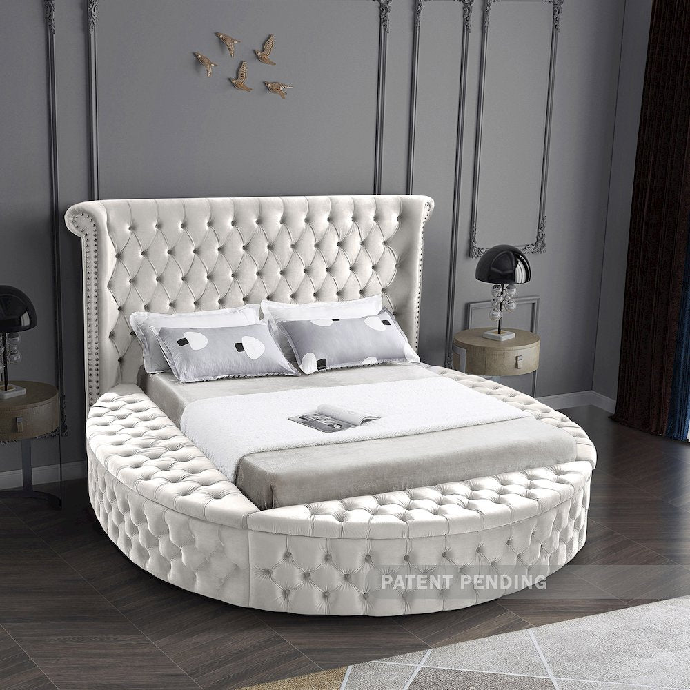 Luxus Cream Velvet Queen Bed