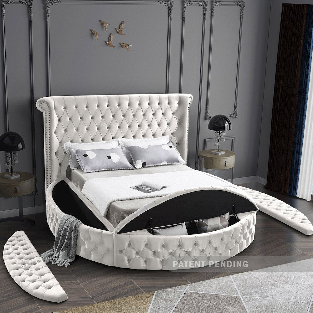 Luxus Cream Velvet Queen Bed