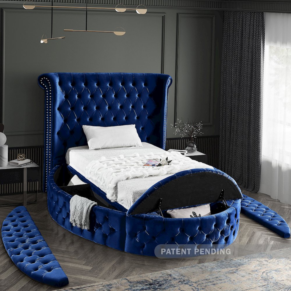 Luxus Navy Velvet Twin Bed