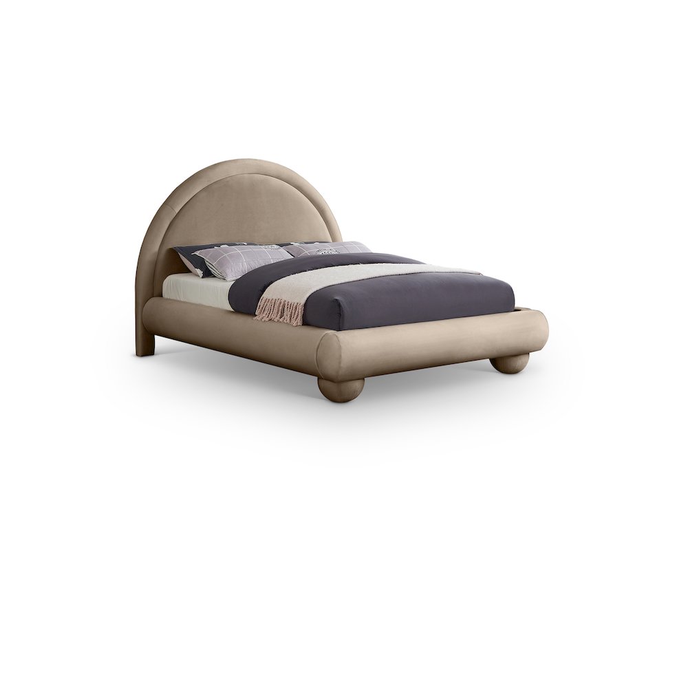 Madrid Taupe Velvet Queen Bed