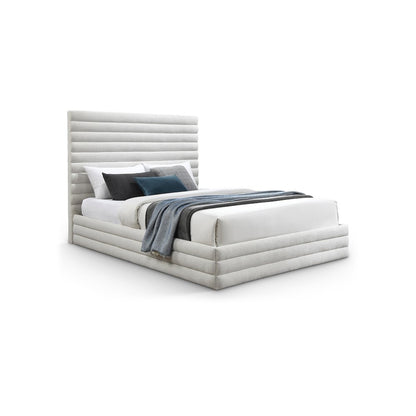 Maxwell Cream Linen Textured Fabric Queen Bed