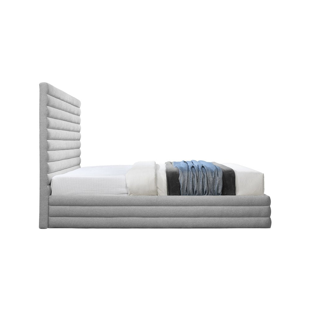 Maxwell Grey Linen Textured Fabric Queen Bed