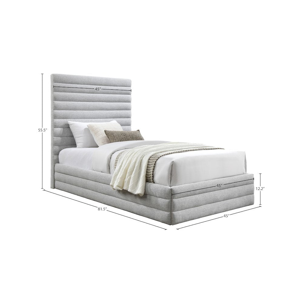 Maxwell Grey Linen Textured Fabric Twin Bed