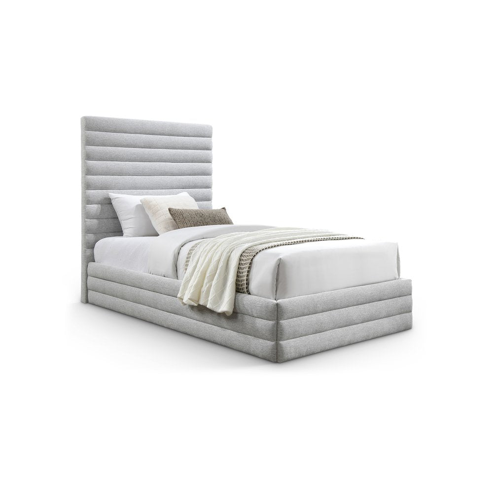 Maxwell Grey Linen Textured Fabric Twin Bed