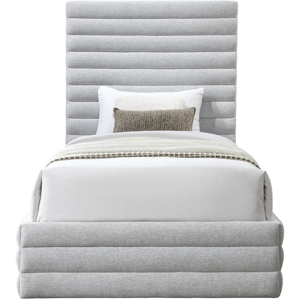 Maxwell Grey Linen Textured Fabric Twin Bed