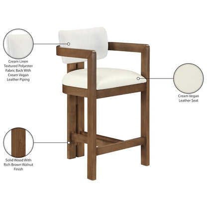 Ravina Cream Vegan Leather and Linen Textured Fabric Upholstered Counter Stool