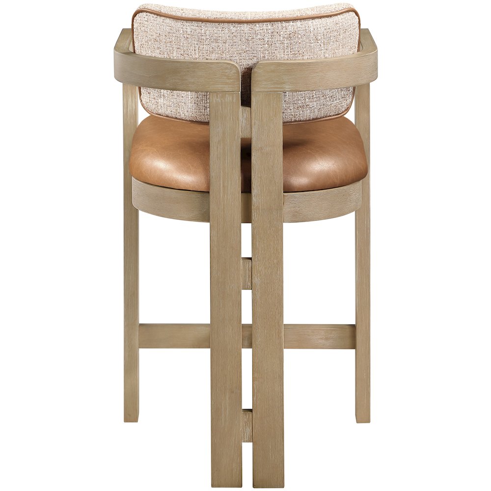 Ravina Cognac Vegan Leather and Linen Fabric Upholstered Counter Stool