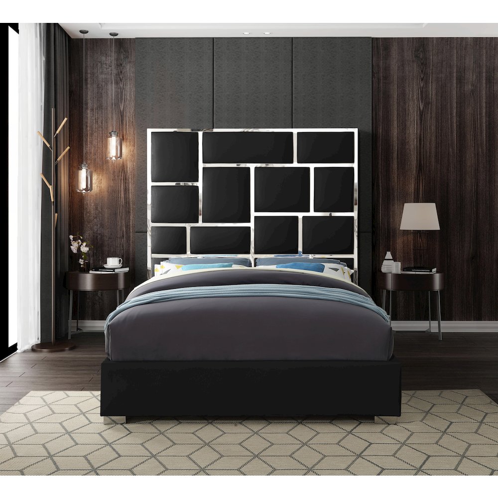 Milan Black Vegan Leather Queen Bed