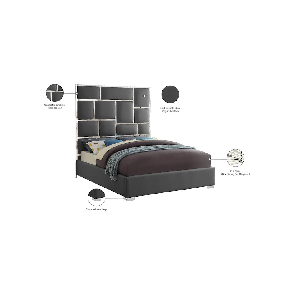 Milan Grey Vegan Leather Queen Bed