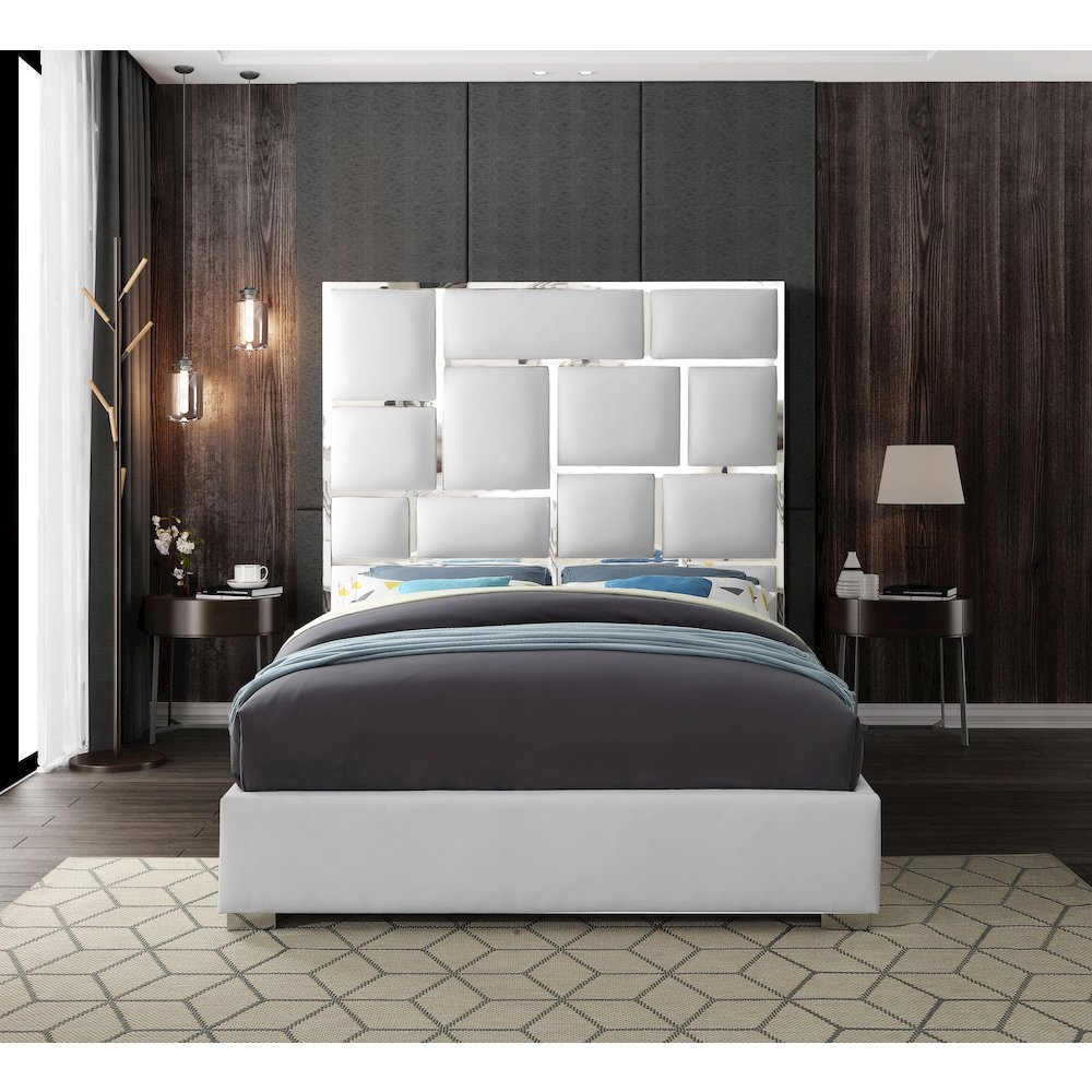 Milan White Vegan Leather Queen Bed