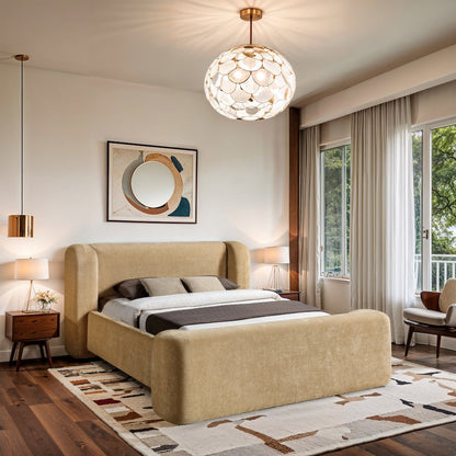 Modena Beige Chenille Fabric Upholstered Queen Bed