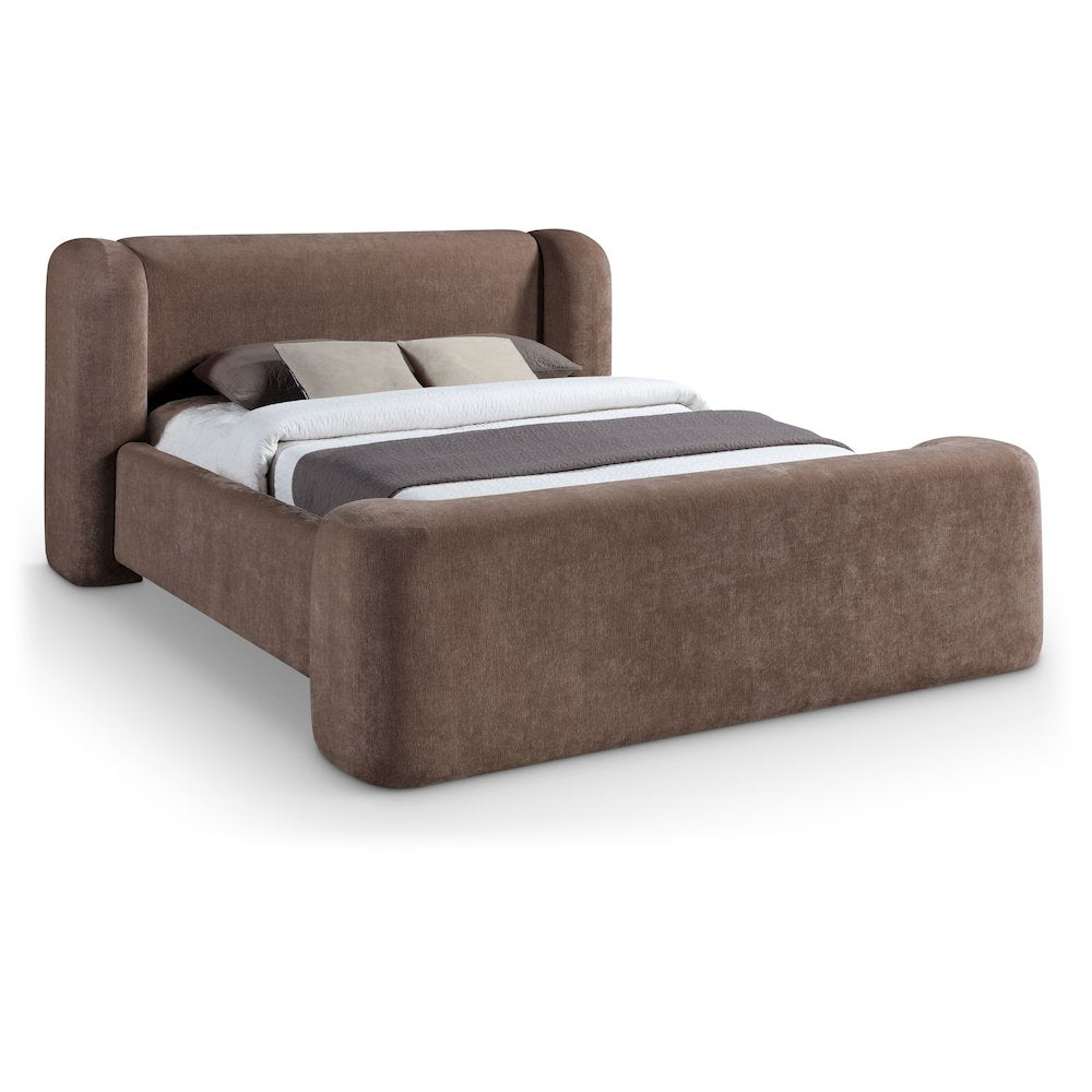 Modena Brown Chenille Fabric Upholstered Queen Bed