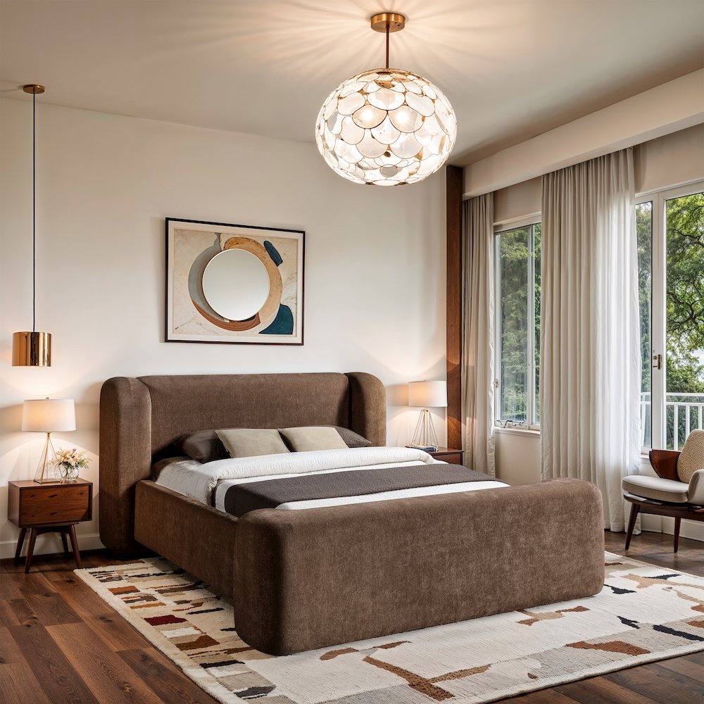Modena Brown Chenille Fabric Upholstered Queen Bed