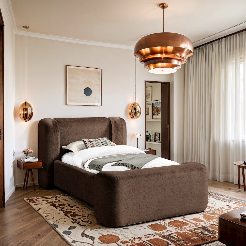 Modena Brown Chenille Fabric Upholstered Twin Bed