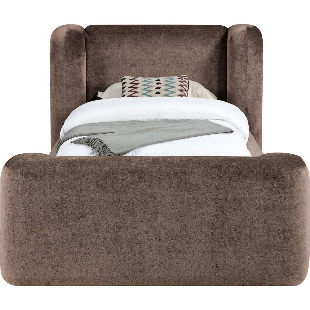 Modena Brown Chenille Fabric Upholstered Twin Bed