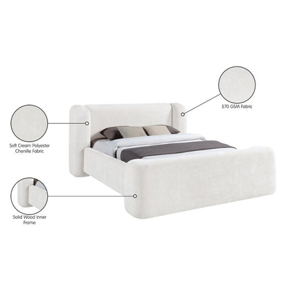 Modena Cream Chenille Fabric Upholstered King Bed