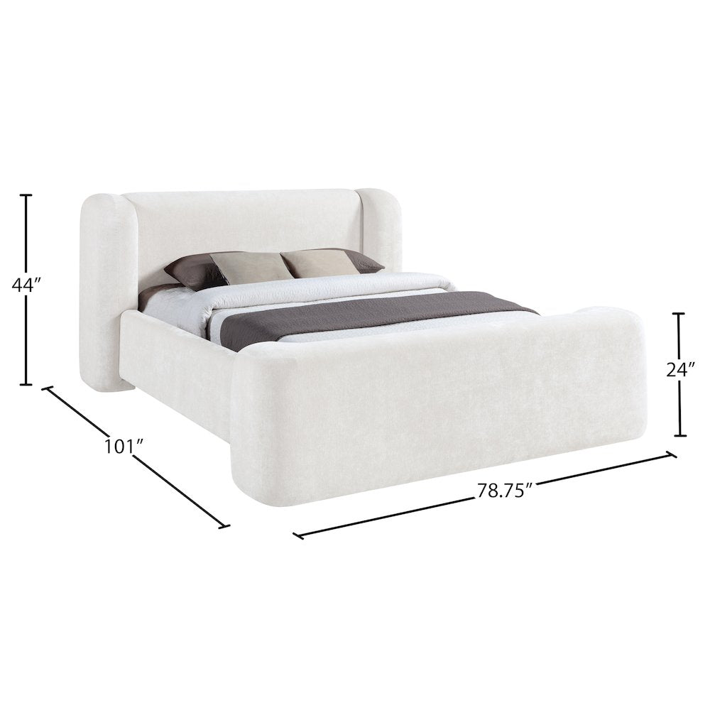 Modena Cream Chenille Fabric Upholstered Queen Bed