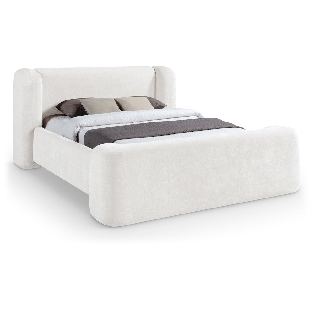 Modena Cream Chenille Fabric Upholstered Queen Bed