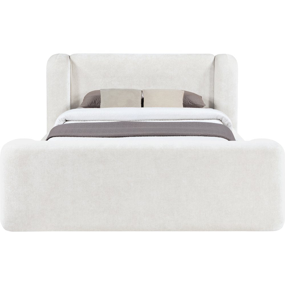 Modena Cream Chenille Fabric Upholstered Queen Bed