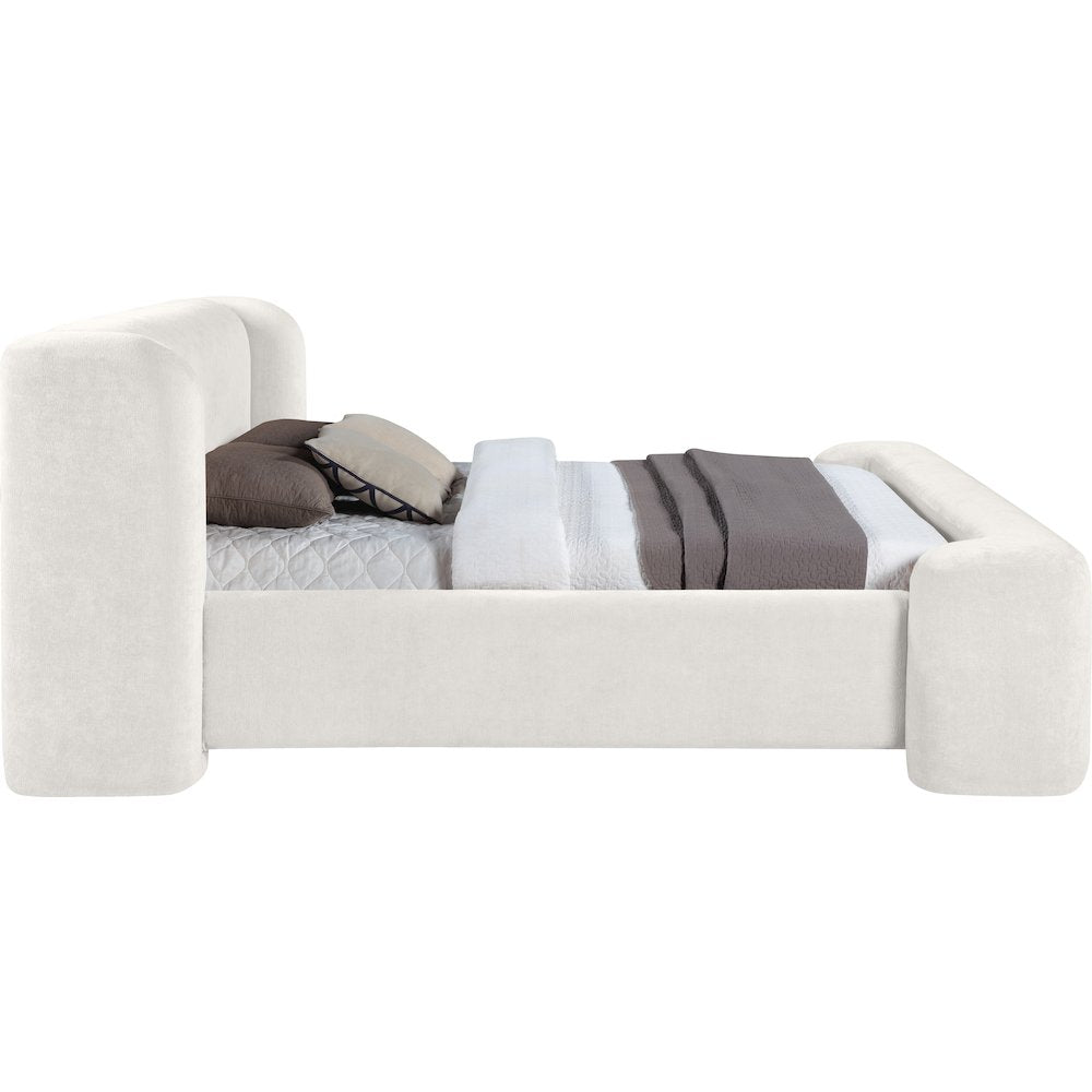 Modena Cream Chenille Fabric Upholstered Queen Bed