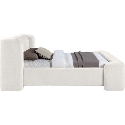 Modena Cream Chenille Fabric Upholstered Queen Bed