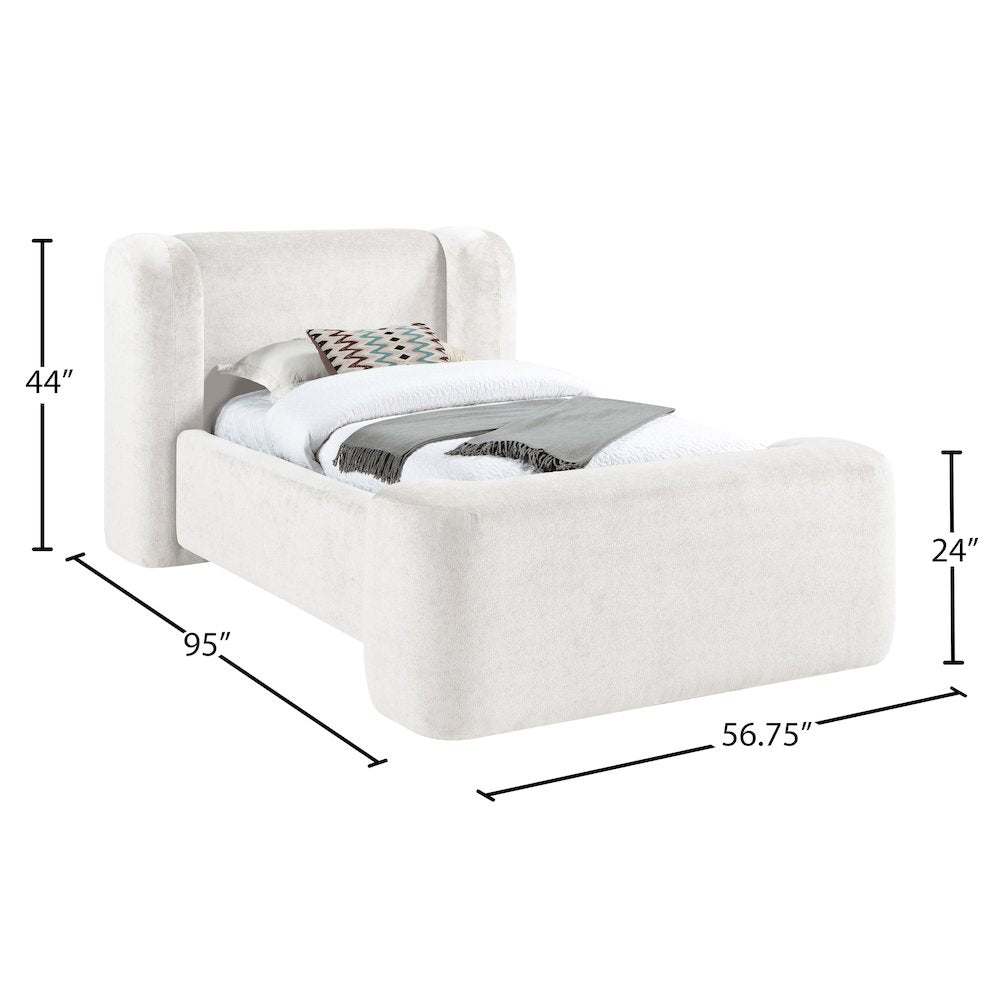 Modena Cream Chenille Fabric Upholstered Twin Bed