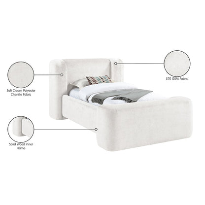 Modena Cream Chenille Fabric Upholstered Twin Bed