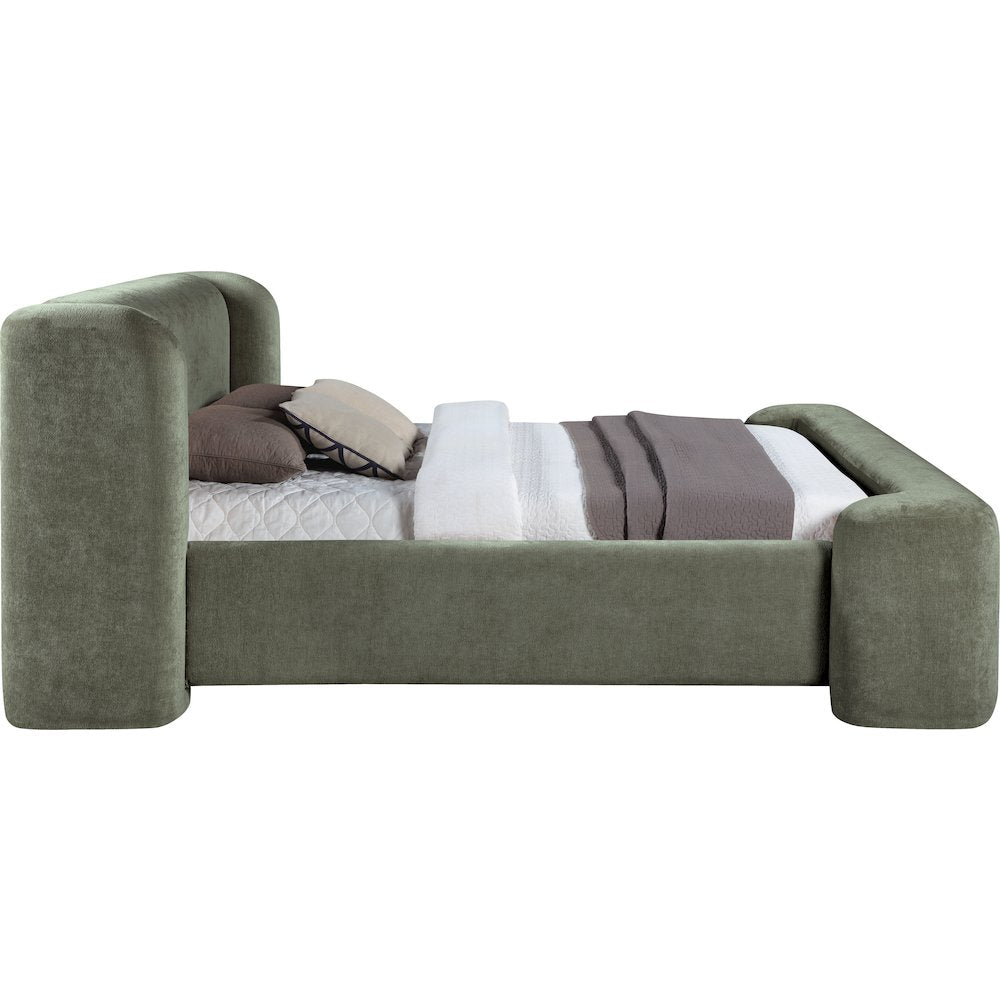 Modena Green Chenille Fabric Upholstered King Bed