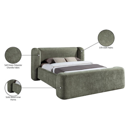 Modena Green Chenille Fabric Upholstered Queen Bed