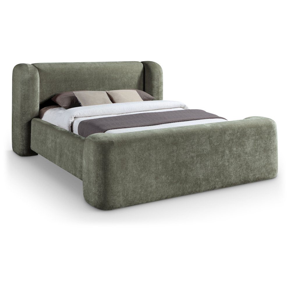 Modena Green Chenille Fabric Upholstered Queen Bed