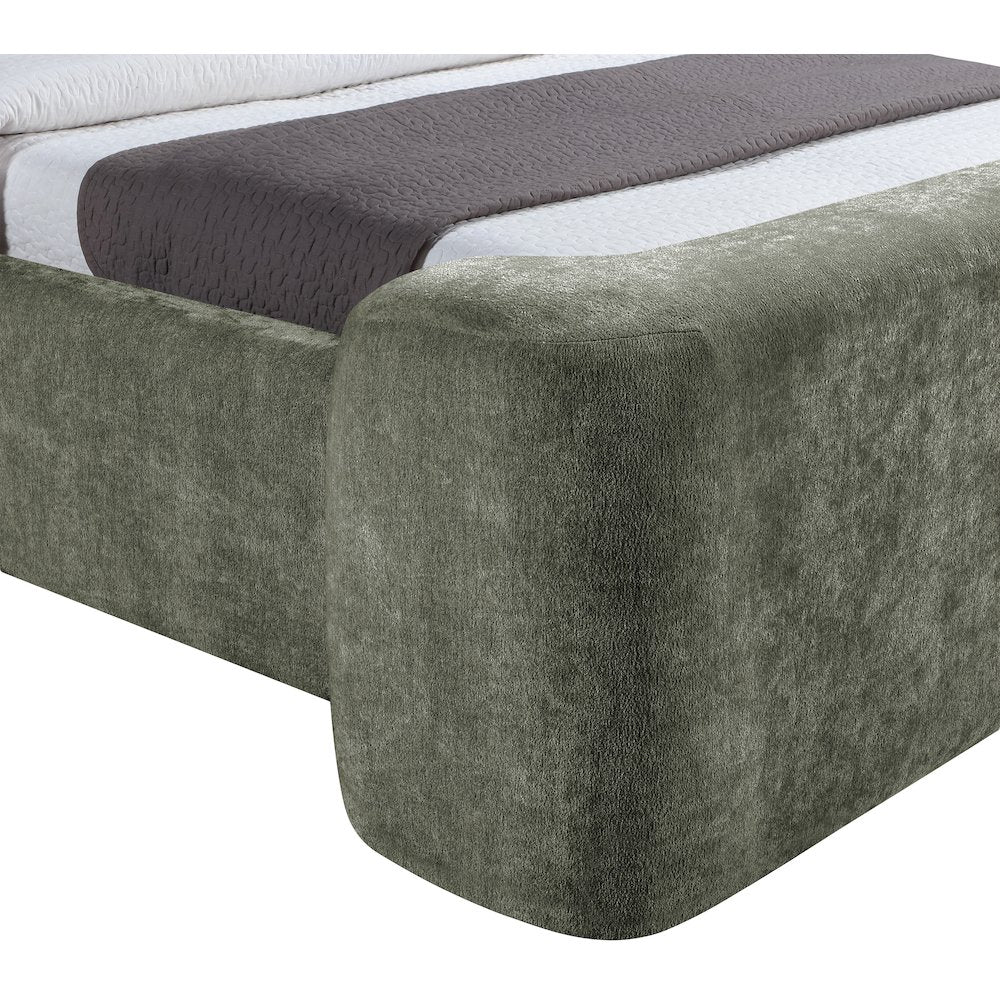 Modena Green Chenille Fabric Upholstered Queen Bed