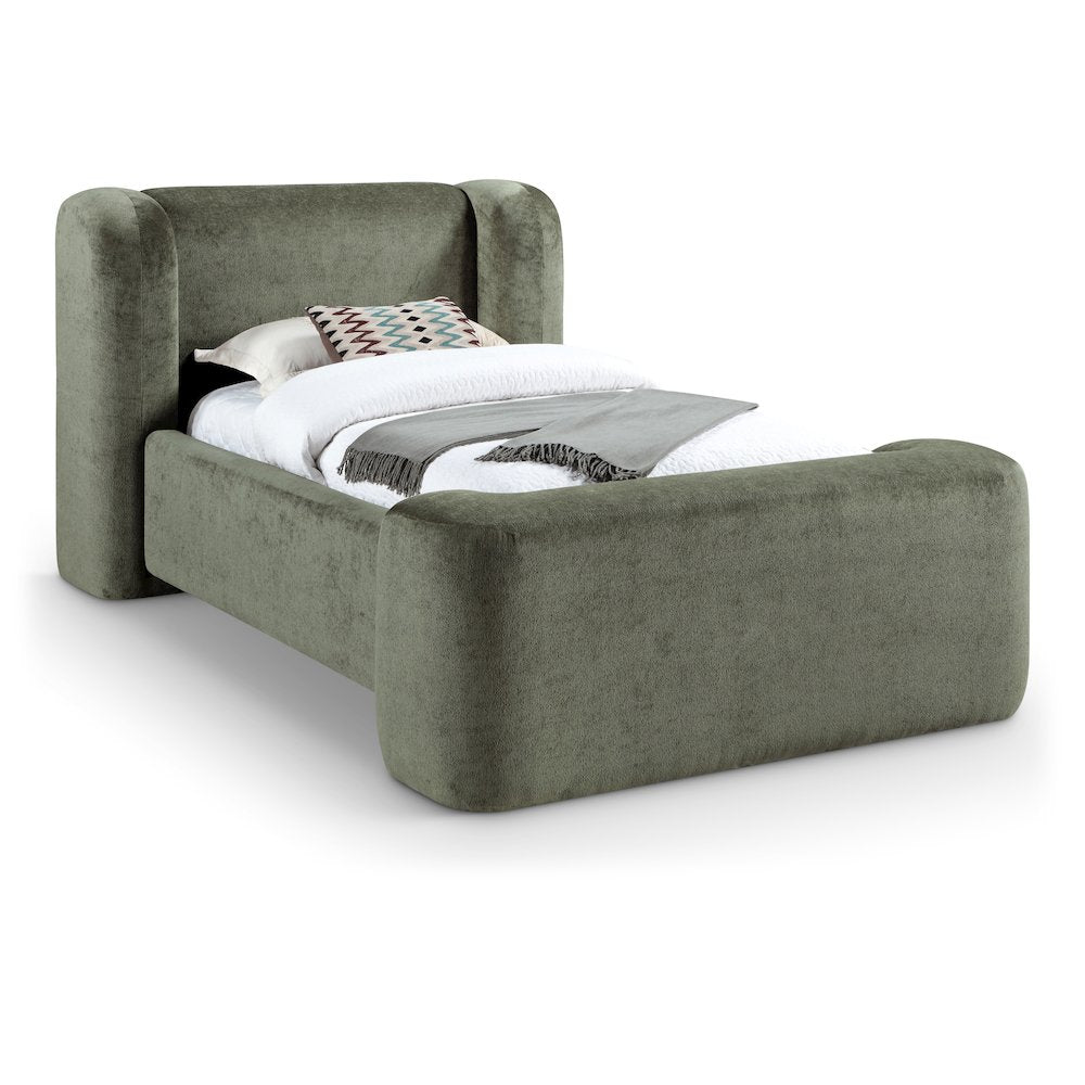 Modena Green Chenille Fabric Upholstered Twin Bed