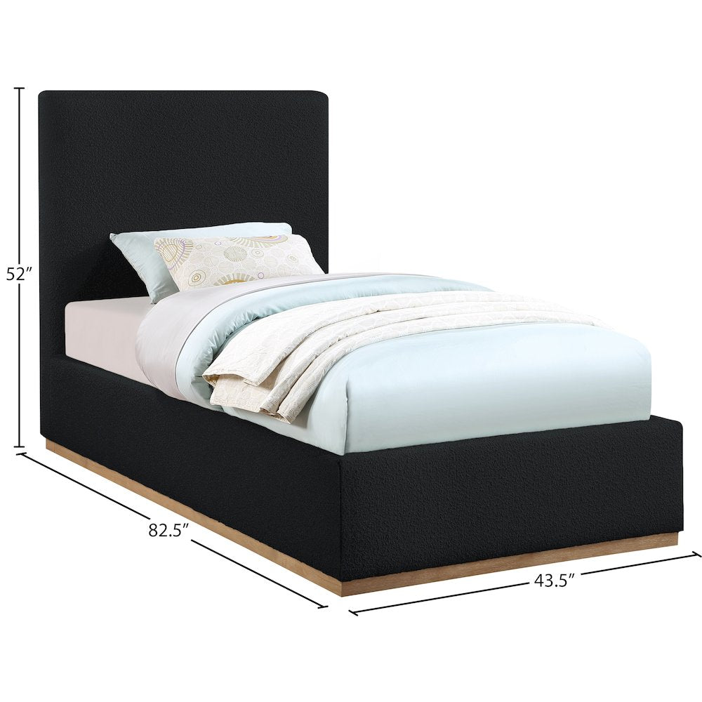 Monaco Black Boucle Fabric Twin Bed