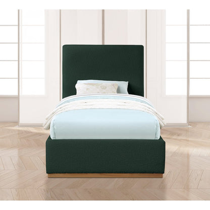 Monaco Green Boucle Fabric Twin Bed