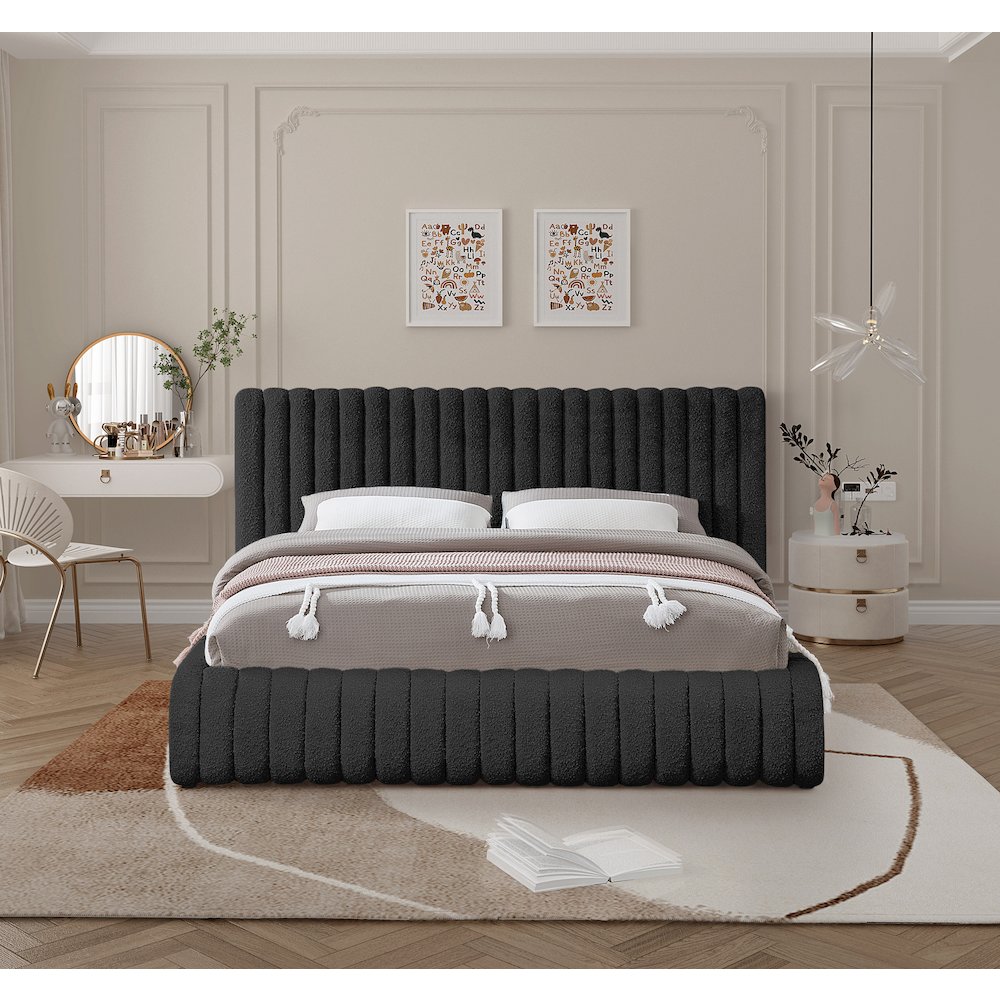 Nash Black Boucle Fabric King Bed
