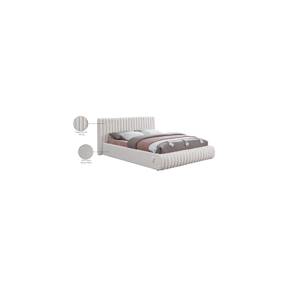 Nash Cream Boucle Fabric Queen Bed