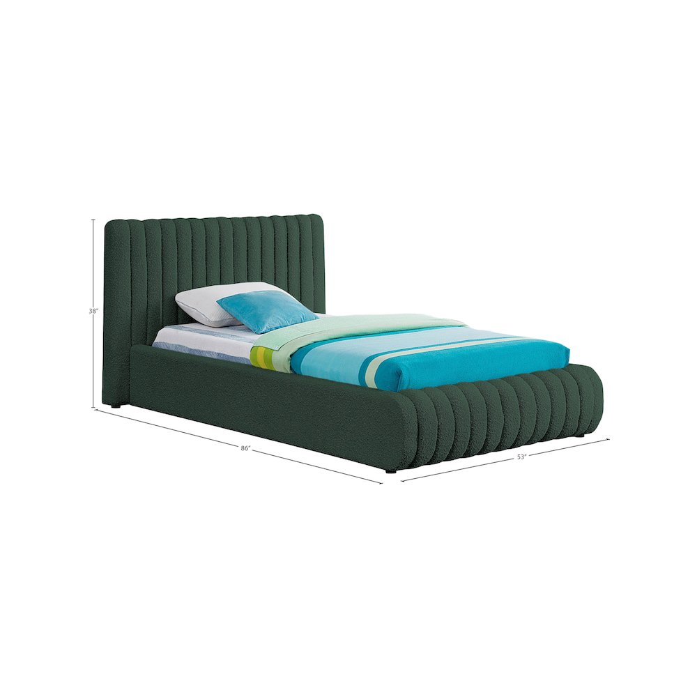 Nash Green Boucle Fabric Twin Bed