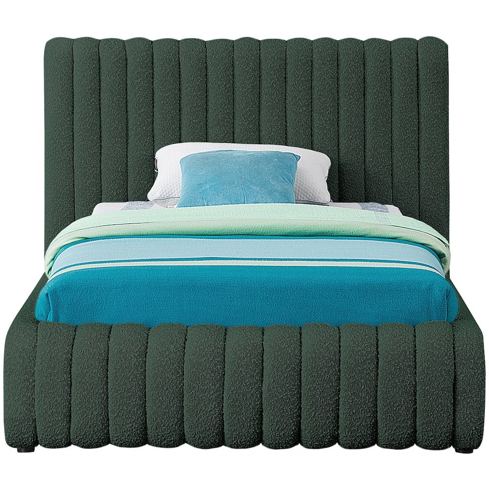 Nash Green Boucle Fabric Twin Bed