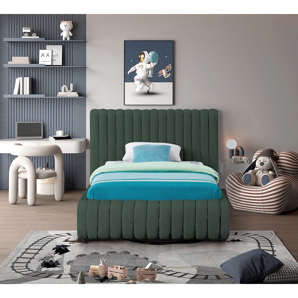Nash Green Boucle Fabric Twin Bed