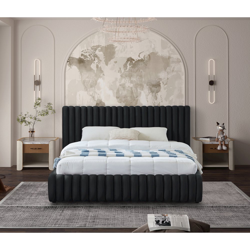 Nico Black Velvet Queen Bed