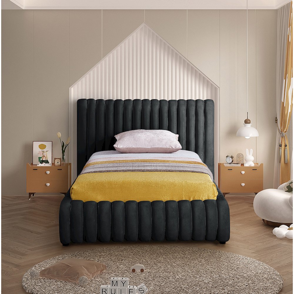 Nico Black Velvet Twin Bed