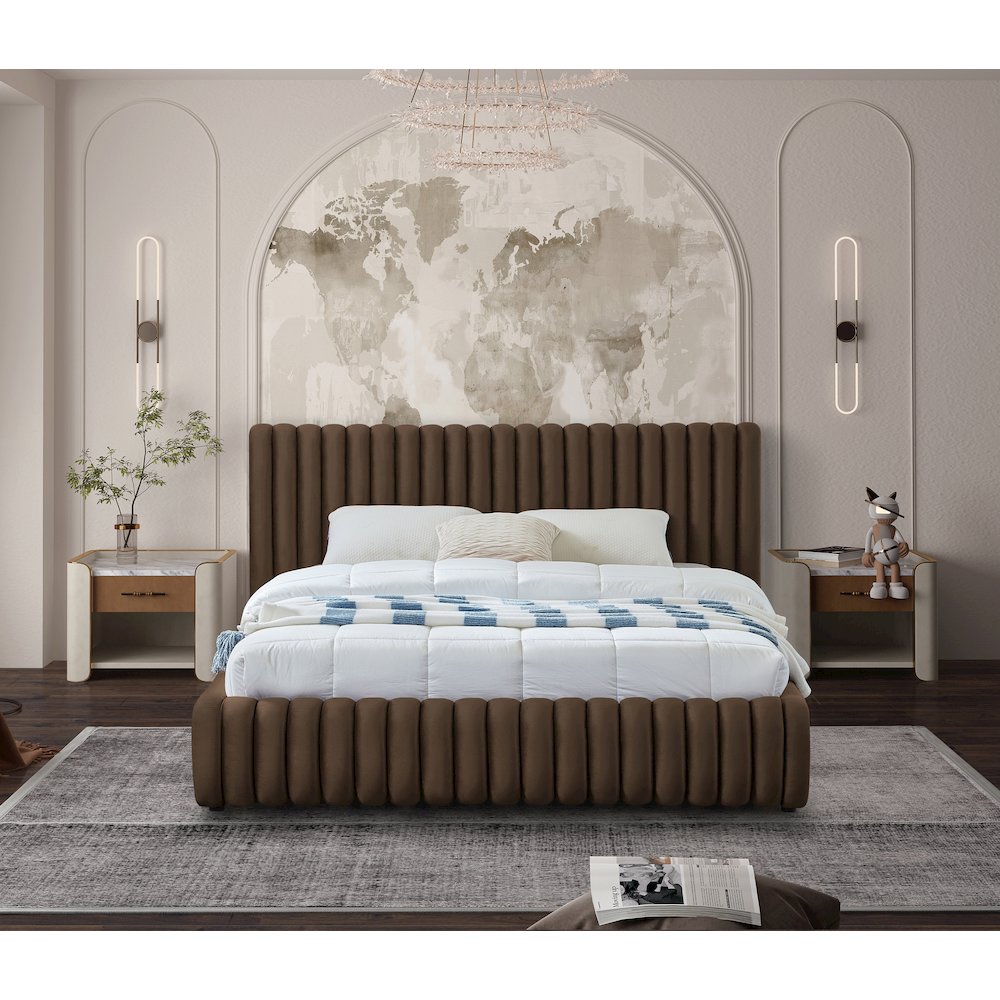 Nico Brown Velvet Queen Bed