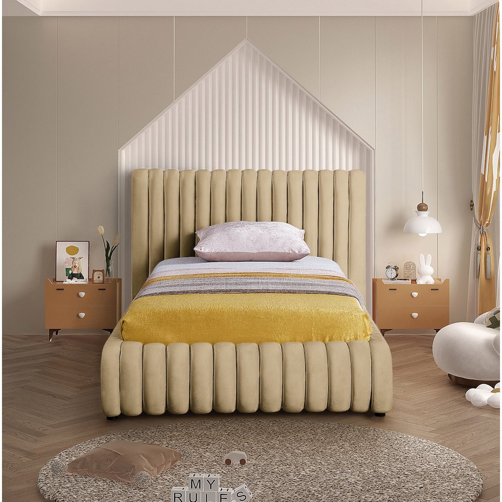 Nico Camel Velvet Twin Bed
