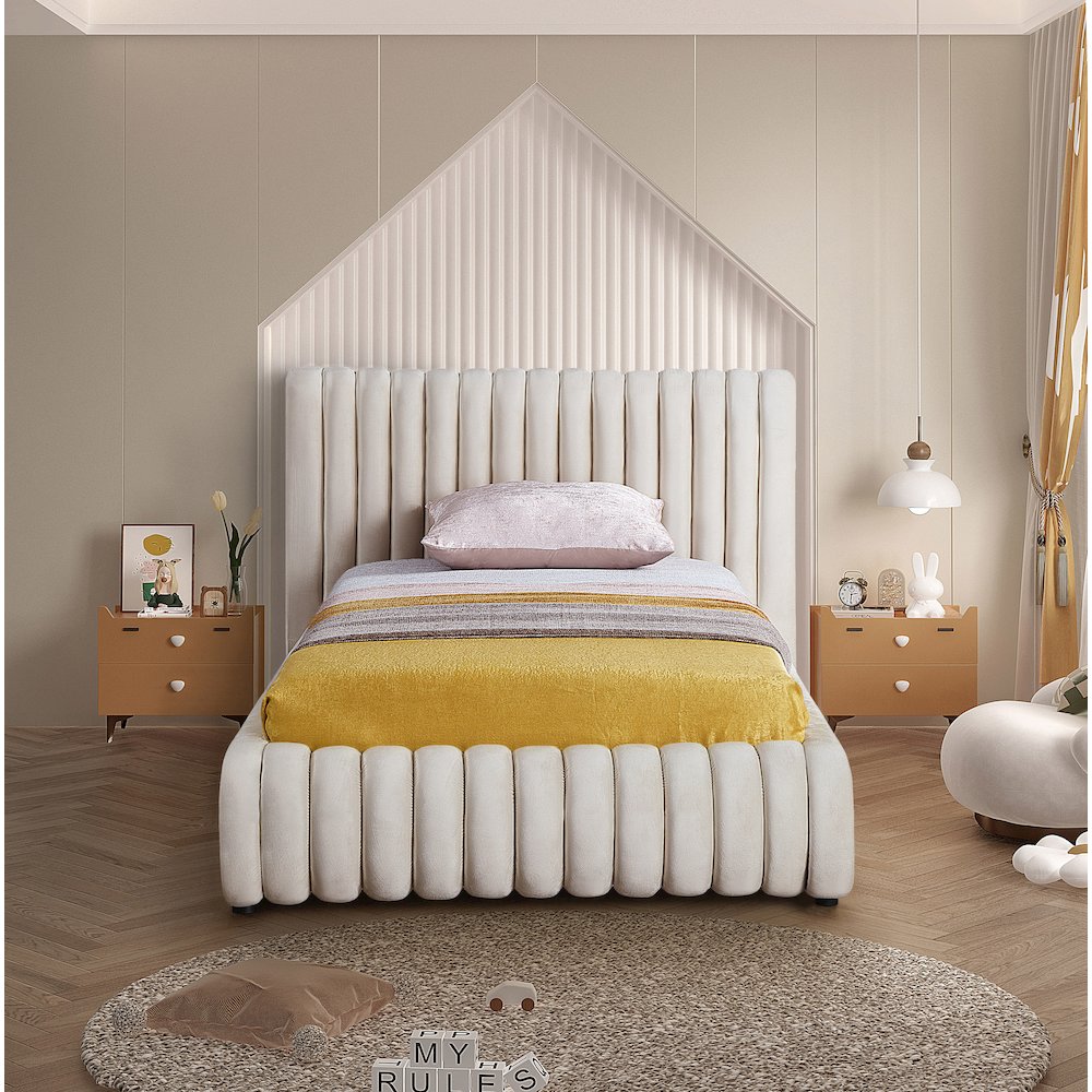 Nico Cream Velvet Twin Bed