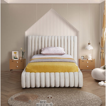 Nico Cream Velvet Twin Bed